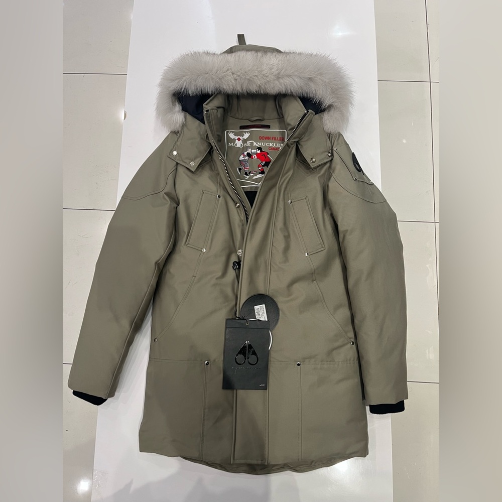 Moose Knuckles Stirling Parka Down Filled Moonwalk Natural Fur Trim Small NWT